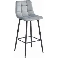 Kendra Home Barhocker Arceto aus silbergrauem Samt und schwarzem Metall
