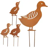 Merkloos Omgoods – Gartendeko Entenfamilie – Dekoration für den Garten – Rostiges Metall – Osterdekoration – Langlebige Gartenfigur – Geeignet für Garten und Rasen