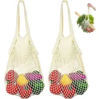 Benza Ibenzoa Wiederverwendbare Einkaufsnetze, 2er‑Set aus 100% Bio‑Baumwolle, 30×35×25 cm, bis 10 kg, faltbar, lange Schultergriffe, Netz für Obst & Gemüse
