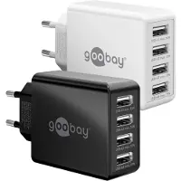 Goobay 4-fach USB-Ladegerät (30W) schwarz, mehrfach USB Netzteil zum gleichzeitigen Aufladen von bis zu 4 Geräten