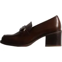 The Divine Factory Damen Slipper Mokassins mit breitem Blockabsatz und runder Schuhspitze