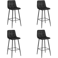 Leobert Valora ARCETO Hocker - Schwarzer Samt & Schwarze Beine x4 | 4er-Set eleganter Samthocker