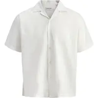 Jack & Jones Kurzarmhemd "JJEBREEZE LINEN BLEND RESORT SHIRT SS SN", Herren, Gr. XS, N-Gr, weiß, Web, Obermaterial: 70% Baumwolle, 30% Leinen, unifarben, normal, Hemden Kurzarmhemd, mit Knopfleiste