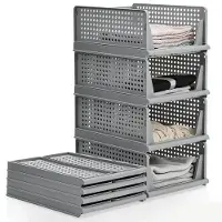 OEM Kleiderorganizer, stapelbare Aufbewahrungskörbe, faltbares Design, Grau