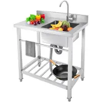 Merkloos Edelstahl-Spüle – Freistehend mit Armatur – 80 x 55 x 84 cm