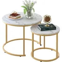 Merkloos Omgoods – Set aus 2 runden Couchtischen mit Metallgestell