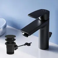 Dripio Einhebel-Waschtischarmatur schwarz, Höhe 147 mm, mit Ablaufgarnitur