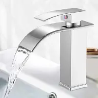 Dripio Gebogene Watervalkraan, Chrom, Edelstahl, Einhandbedienung, 1-Loch
