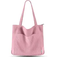 Unyqoos Damentasche – großer Cord-Shopper, 45×40×11 cm, rosa, mit Reißverschluss, Magnetfach & 3 Innenfächern, ideal für Uni und Alltag