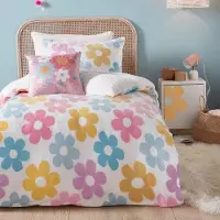 Benza Ibenzoa Kinder-Fleece-Bettwäsche mit Retro-Blumenprint – kuscheliger, wendbarer Sherpa-Bettbezug mit weißer Rückseite, inkl. Kissenbezug