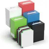 Unyqoos 5er-Set Deckboxen TCG – 80–100 Karten/Box, 2 Trenner/Box (10 ges.), 3 Etikettenfelder, archiv‑sicheres PP, Blau/Rot/Grün/Schwarz/Weiß