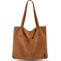Unyqoos Damen Shopper Tote Bag – große Schultertasche aus Stoff, 45 x 40 x 11 cm, braun, mit Reißverschluss-Hauptfach, Magnetvorfach & 3 Innenfächern, ideal für Schule, Arbeit & Reisen