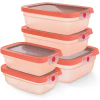 EMSA oneClick , Lebensmittel-Aufbewahrung, 5-teiliges Set, Orange, 2x 0,50 L, 2x 1,20 L, 1x 2,30 L, Set, Rechteckig, Orange, Deutschland, 1,22 kg, 201,9 mm