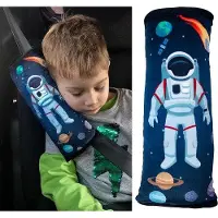 Unyqoos Autogurt‑Schlafkissen für Kinder – Astronaut Space Gurtpolster, weich & waschbar, 30×12 cm, 1 Stück, gelb/blau/schwarz/orange, Hülle 100% Polyester, Füllung 100% Polyethylen