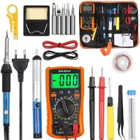 Unyqoos Lötkolben‑Set – 60 W, regelbar 200–450 °C, keramische Heizelemente, wärmeisolierter Silikongriff, 4 Wärmeabführöffnungen, inkl. Multimeter, Entlötpumpe & PU‑Tasche