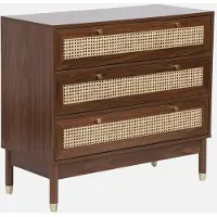Sweeek - Kommode Holzdekor und Rattan-Geflecht 3 Schubladen - Nussbaumfarben