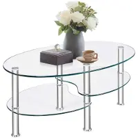 OEM Gläserner Couchtisch, 3 Ebenen, oval, transparent