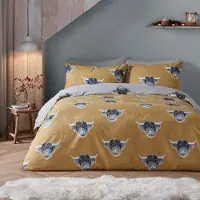 Merkloos Omgoods – Bettwäsche-Set mit Motiv einer Highland-Kuh, in Gelb und Grau