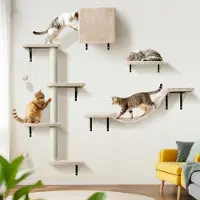 Sonstiges Kletterwand Katzen 10-teilig Katzenmöbel Set mit Brücke, Haus, Kratzbaum & Hängematte Beige