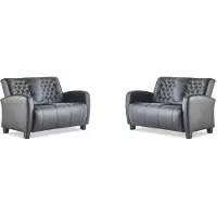 AEA Sitzmöbel-Set Chesterfield Knöpfe 2-Sitzer Sofas Modern Schwarz Holz