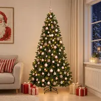 Syfax Künstlicher Weihnachtsbaum Dunkelgrün mit Kugeln 210 cm