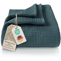 OEM Musselin-Sprei 220x240 cm, 100 % Baumwolle, 4-lagig, blau mirga