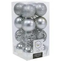 Kaemingk Weihnachtskugeln Kunststoff 6cm silber, 16 Stück