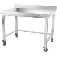 GOLDINOX Arbeitstisch aus Edelstahl, Unterbau 1200 x 500 mm, mit Rückwand und verstärkten Rollen, –