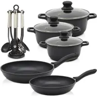 Kruger Topf-Set KRÜGER "Aluguss Topf-/ Pfannenset LEIPZIG inkl. Küchenhelfern, 15 tlg.", schwarz, Töpfe, Topf-Set, inkl. 7-tlg. Küchenhelfer-Set