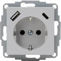 Kopp 297234007 HK07 - Schutzkontakt-Steckdose, USB A/C Anschluss, Farbe: grau matt