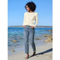 HEINE Langarmshirt "Spitzenshirt", Damen, Gr. 46, beige (champagner), 85% Baumwolle, 15% Polyester, unifarben, U-Boot-Ausschnitt, Shirts Langarmshirt