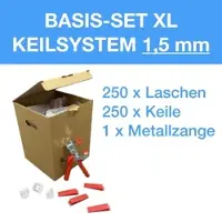 Fliesen Alfers Verlegefix Basis-Set XL 1,5 mm / Metall-Zange / 250 Laschen / 250 Keile