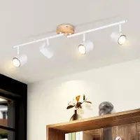 ZMH Deckenstrahler 4 Flammig Deckenlampe Holz GU10 LED Vintage Deckenspot Schwenkbar Vintage Strahler für Schlafzimmer Flur Küche Esszimmer