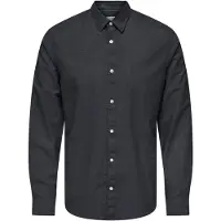 Only & Sons Langarmhemd "ONSCANTLEY LIFE LS SOLID LINEN SHIR OTL", Herren, Gr. S, N-Gr, schwarz navy, Web, Obermaterial: 95% Baumwolle, 5% Leinen, unifarben, slim fit normal, Hemden Langarmhemd