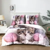 Sonstiges Bettwäsche-Set Katze 3D-Druck 220x240 cm Mikrofaser Rose 1 Bettbezug + 2 Kissenbezüge 65x65 cm