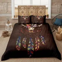 Sonstiges Bettwäsche-Set 200x200cm mit Traumfänger und Federn, Mikrofaser, Mehrfarbig