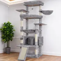 Merkloos Kratzbaum Kletterbaum Katzenkratzbaum - 202 cm - Mit Hängematte und Höhle - Hellgrau