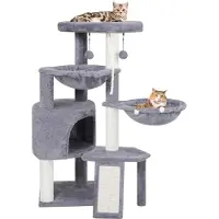 Merkloos Katzenbaum Kratzbaum Kletterbaum - Kunstfell - Grau - Mit Höhle und Hängematten - Mit Sisal-Kratzstämmen und Spielbällen
