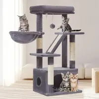 Merkloos Katzenbaum Kratzbaum Katzenkratzbaum - 98 cm - Mit Höhle und hängendem Korb - Dunkelgrau - Multifunktional