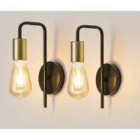 Osairous Wandleuchte Innen 2 Stücke, Industrielle Wandlampe aus Eisen, Retro Wandbeleuchtung für Schlafzimmer, Treppe, Bar, IP20, E27, Schwarz, Max 40W, Ohne Glühbirne
