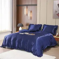 Sonstiges Bettwäsche-Set 155x220cm 2-teilig Dunkelblau Satin Rüschen