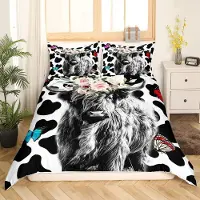 Homewish Bettwäsche Set 220x240 cm Rinder Motiv 2 Kissenbezüge 80x80 cm Polyester Mikrofaser