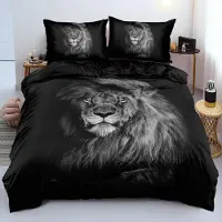 Sonstiges Bettwäsche Set 135x200cm + 80x80cm 2-teilig 3D Löwe Schwarz Mikrofaser mit Reißverschluss