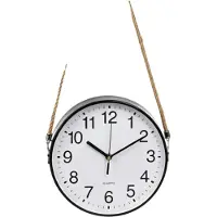 OEM Wanduhr, lautloses Uhrwerk, natürliche Hanfseil, Schwarz