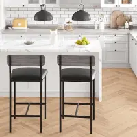 GarveeMore 2er Set Barhocker mit Rückenlehne und Fußstütze, 64,8 cm, Grau