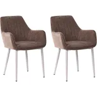 Beliani Esszimmerstuhl 2er Set Braun Stoff mit Beige Metallbeinen Armlehnen Retro Design Polsterstuhl Wohnzimmer Esszimmer Ausstattung