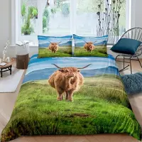 Homewish Bettwäsche Set 220x240 cm 2 Kissenbezüge 80x80 cm Mikrofaser Grünland Berg Motiv