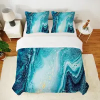 Sonstiges Bettbezug 200x200 cm mit 2 Kissenbezügen 65x65 cm, Marmor Blau, Mikrofaser