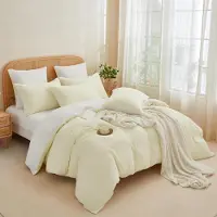 YASMENG Doppelte Muslin Bettwäsche 135x200 cm Hellbeige/Weiß 100% Baumwolle 2-teilig mit Reißverschluss