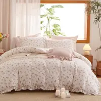 Merkloos Omgoods – Wendbares Bettwäsche-Set, 200x220 cm, mit Rüschen und 2 Kopfkissenbezügen in Rosa